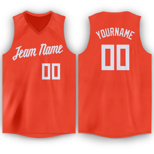 Custom Orange White V-Neck Basketball Jersey - Main View