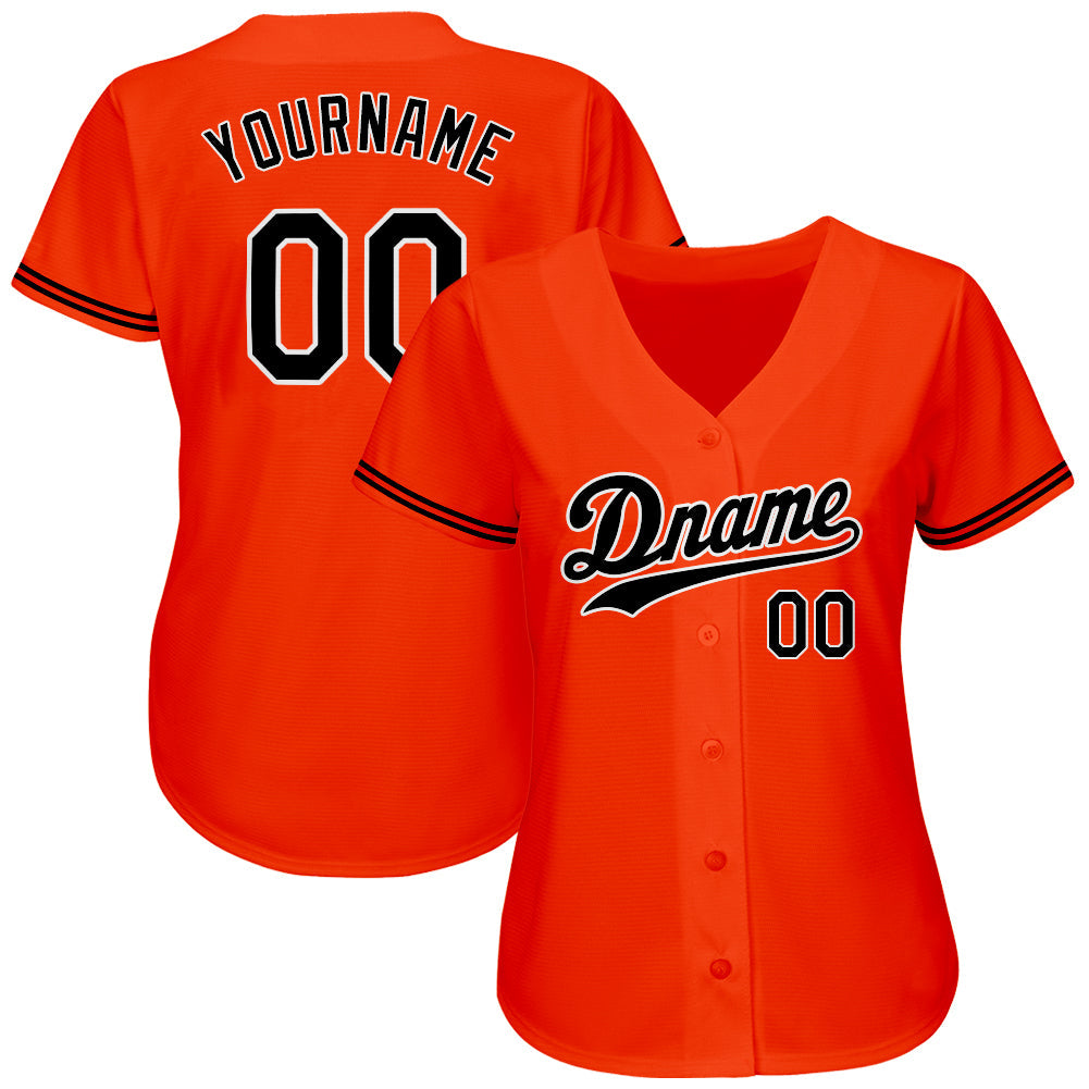 Custom Orange Black-White Authentic Baseball Jersey view 2
