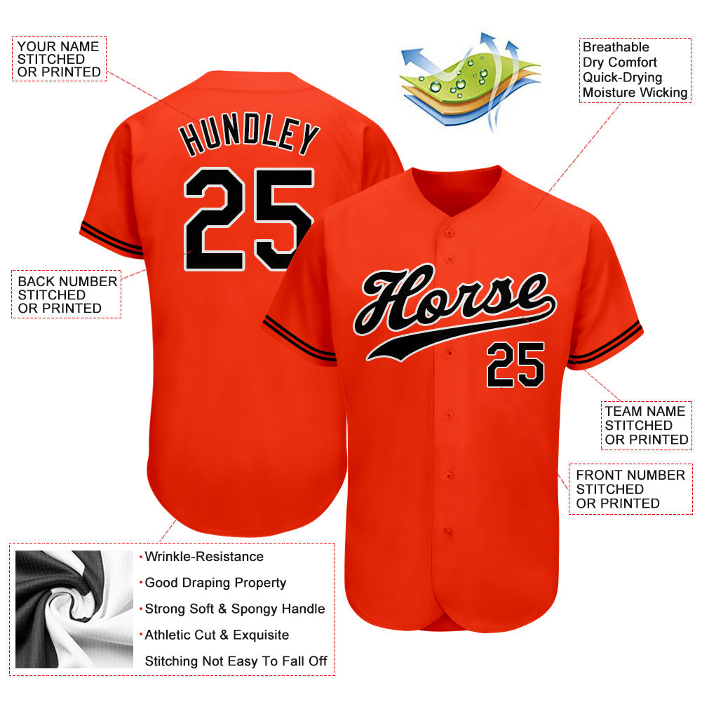 Custom Orange Black-White Authentic Baseball Jersey view 3