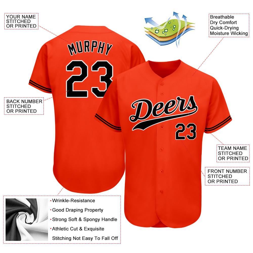 Custom Orange Black-White Authentic Baseball Jersey view 3