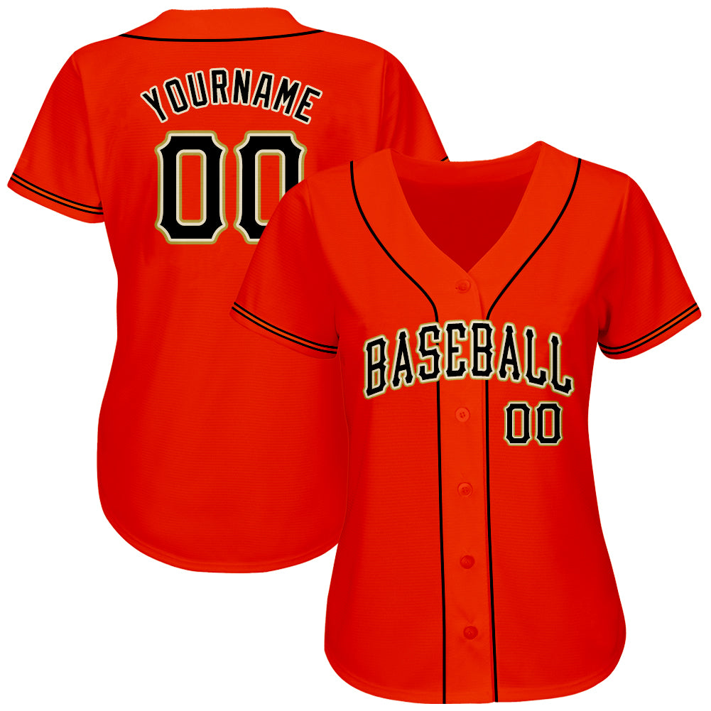 Custom Orange Black-Old Gold Authentic Baseball Jersey view 2