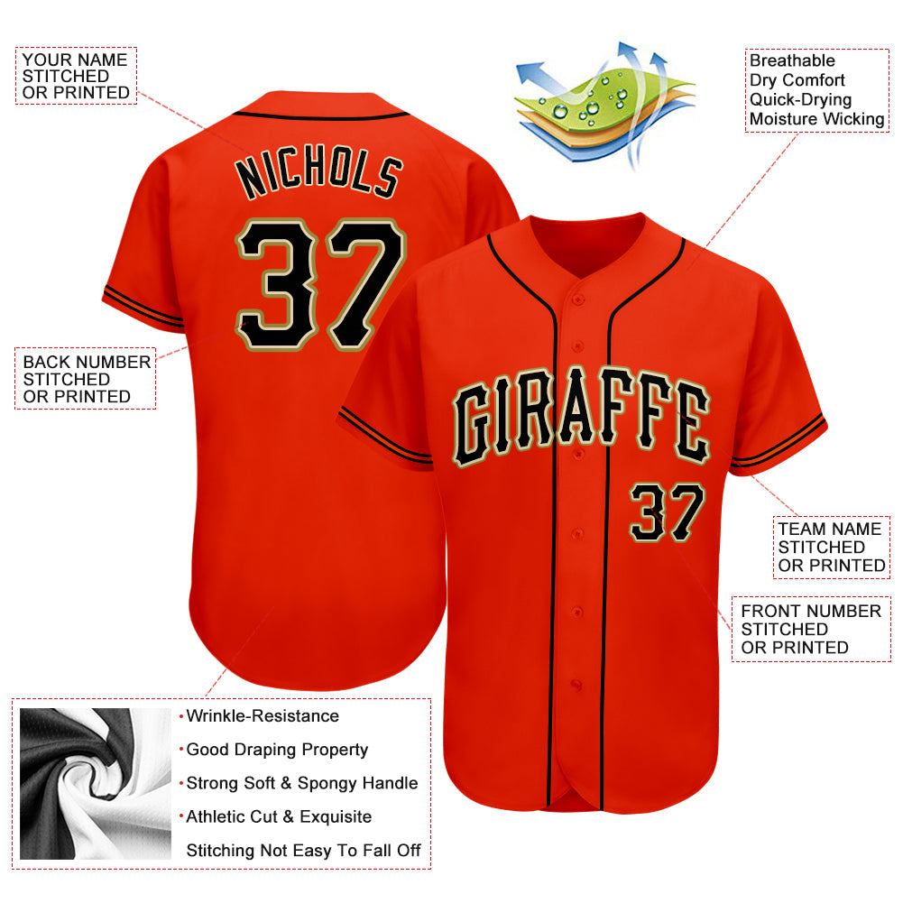 Custom Orange Black-Old Gold Authentic Baseball Jersey view 3