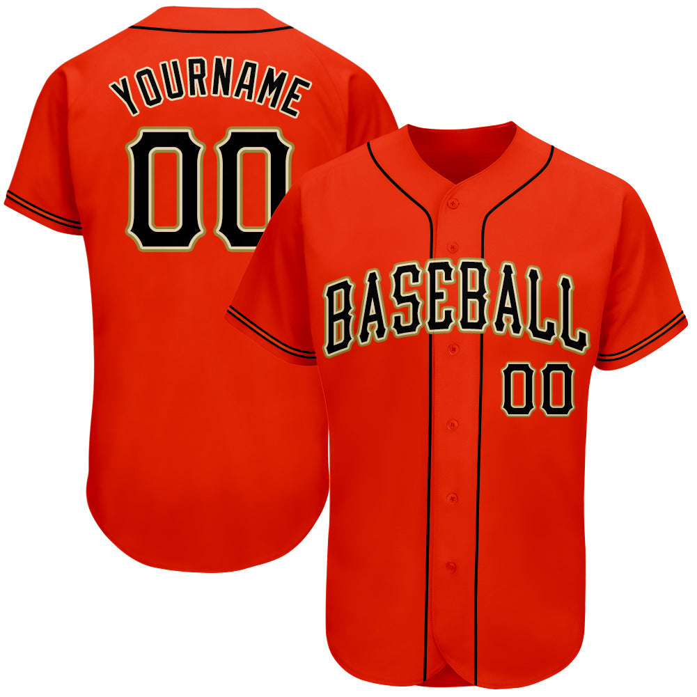 Custom Orange Black-Old Gold Authentic Baseball Jersey - Main View