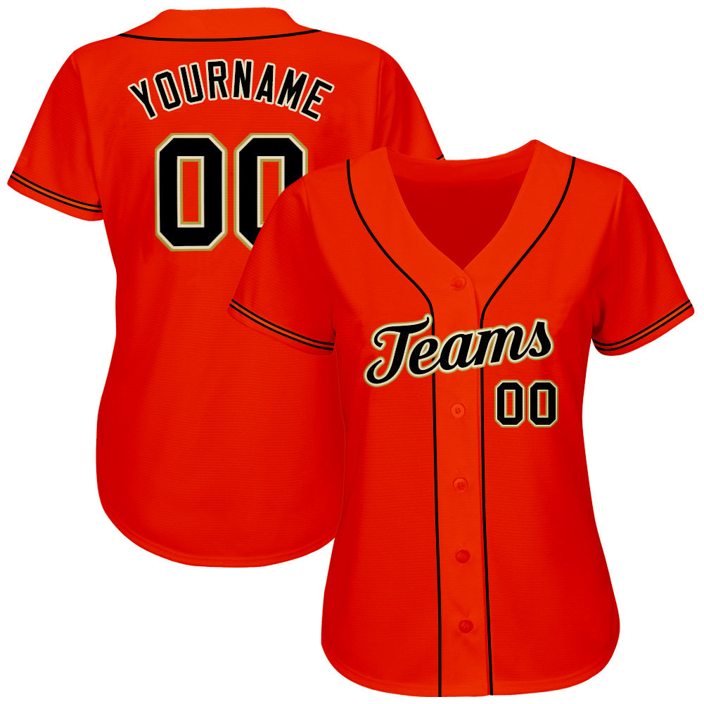 Custom Orange Black-Old Gold Authentic Baseball Jersey view 2