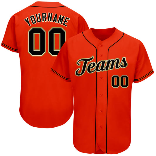 Custom Orange Black-Old Gold Authentic Baseball Jersey - Main View