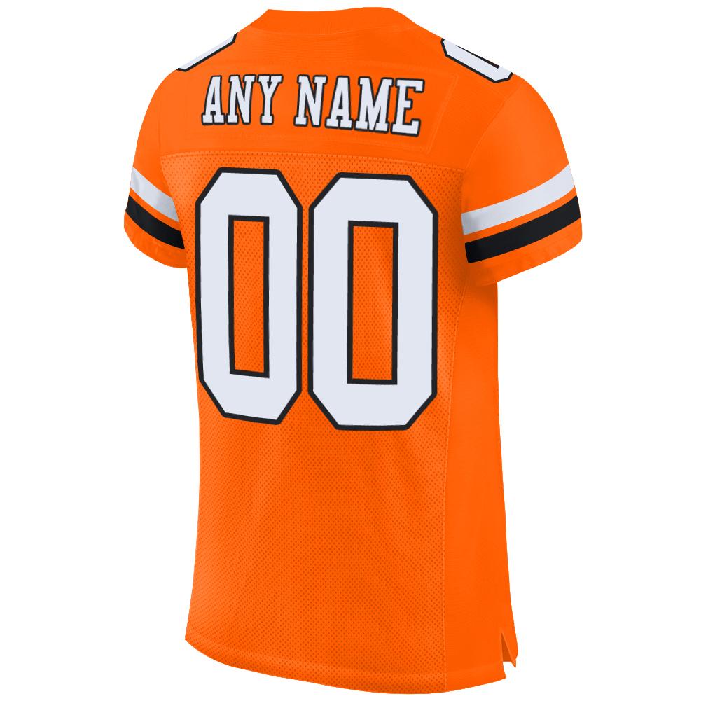 Custom Orange White-Black Mesh Authentic Football Jersey view 4