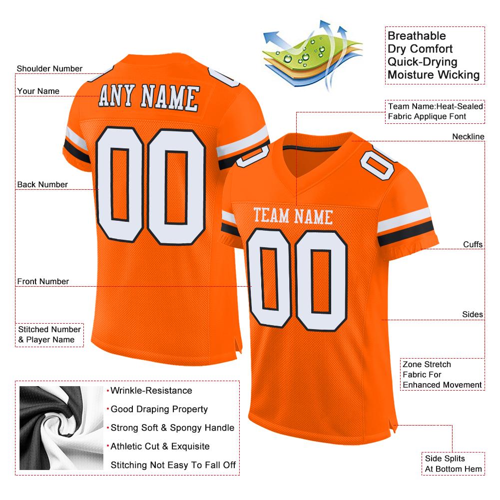 Custom Orange White-Black Mesh Authentic Football Jersey view 5