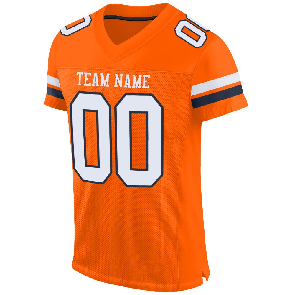 Custom Orange White-Navy Mesh Authentic Football Jersey view 2