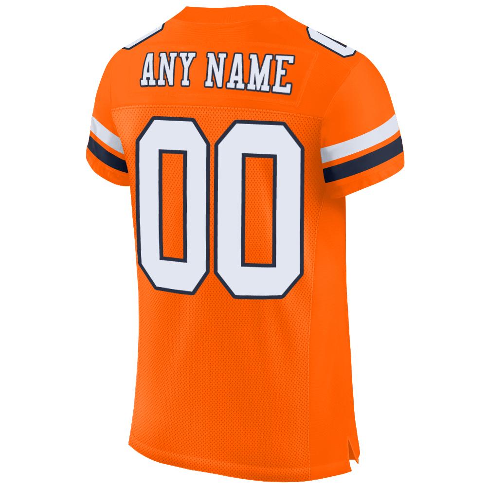 Custom Orange White-Navy Mesh Authentic Football Jersey view 3