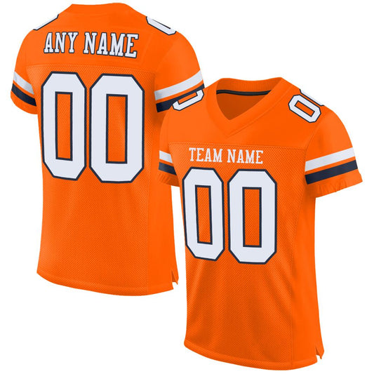 Custom Orange White-Navy Mesh Authentic Football Jersey - Main View