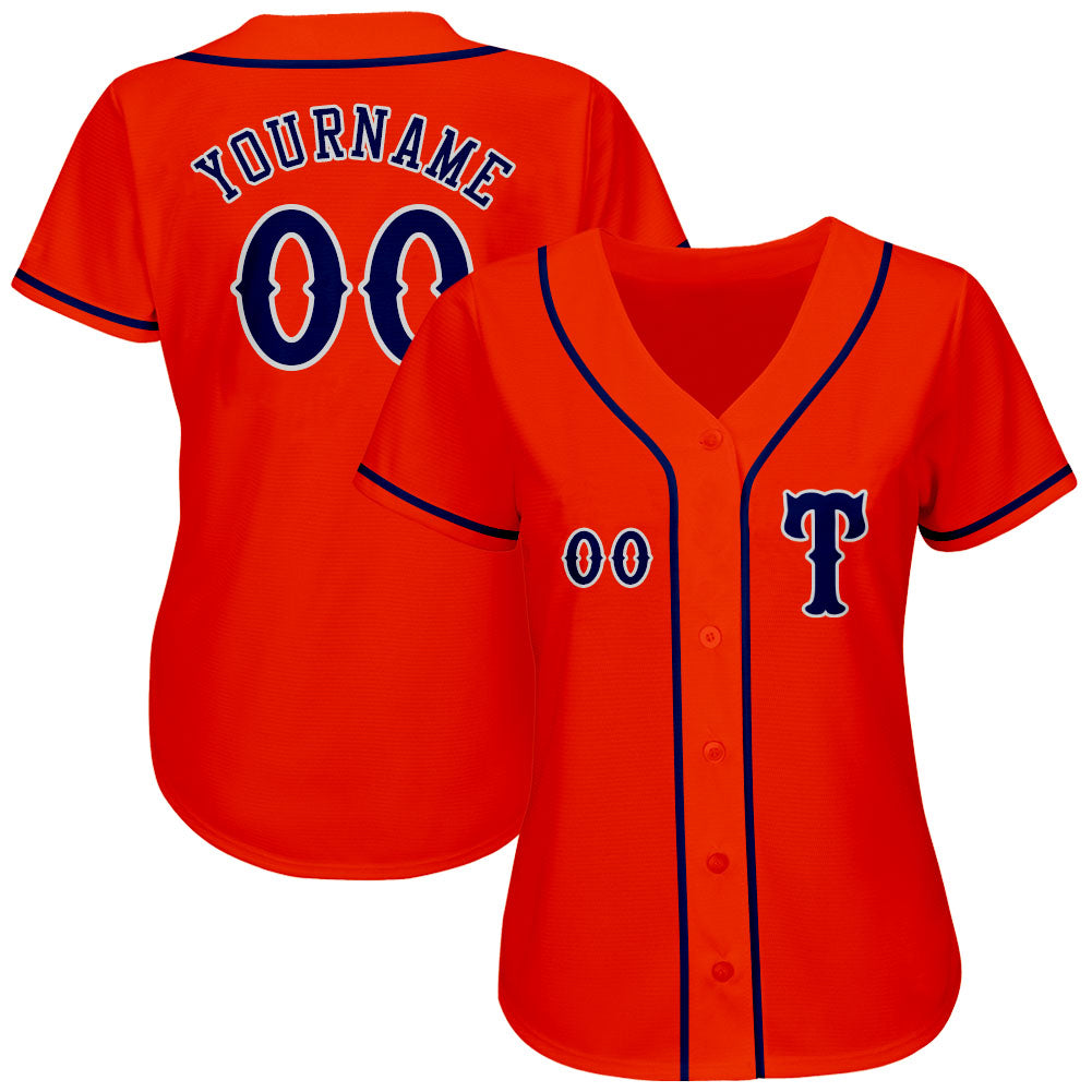 Custom Orange Navy-Gray Authentic Baseball Jersey view 2
