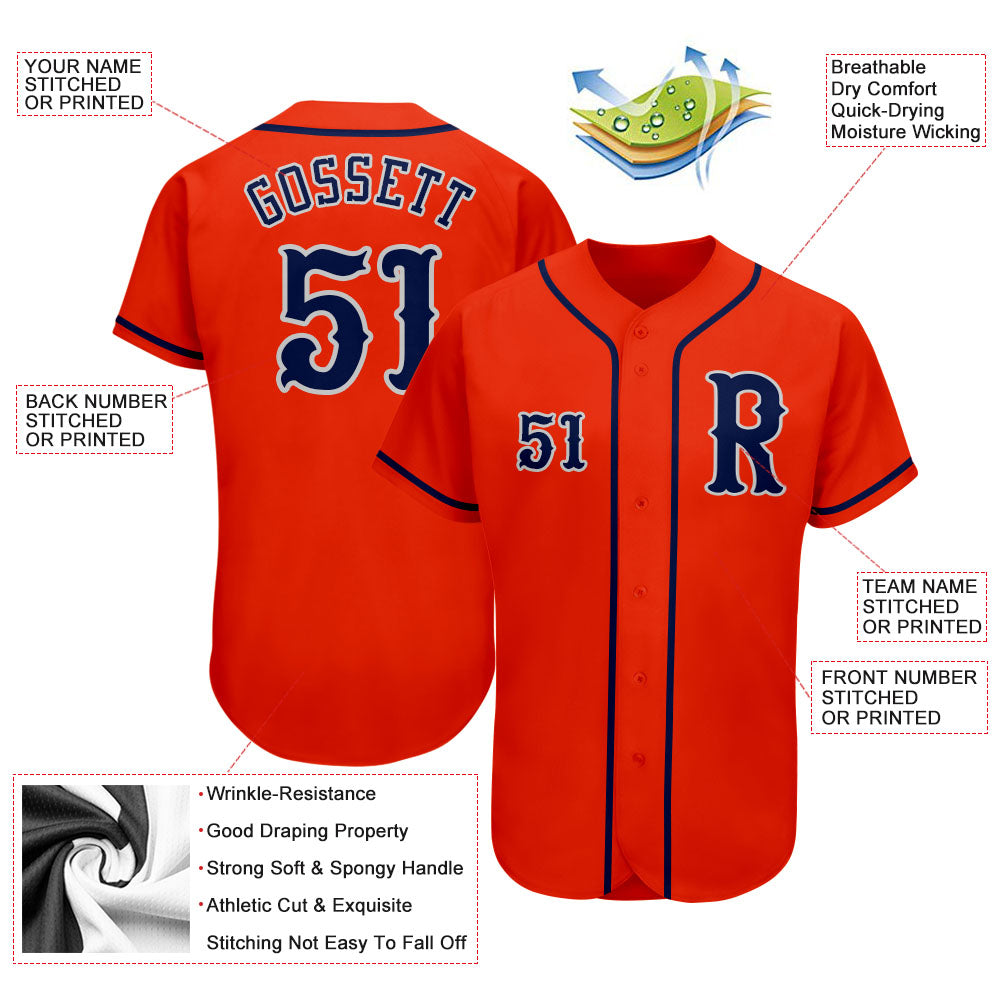 Custom Orange Navy-Gray Authentic Baseball Jersey view 3