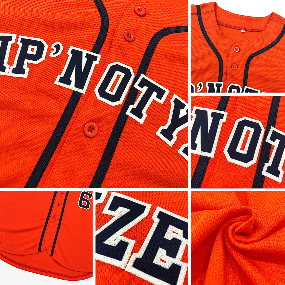 Custom Orange Navy-Gray Authentic Baseball Jersey view 6