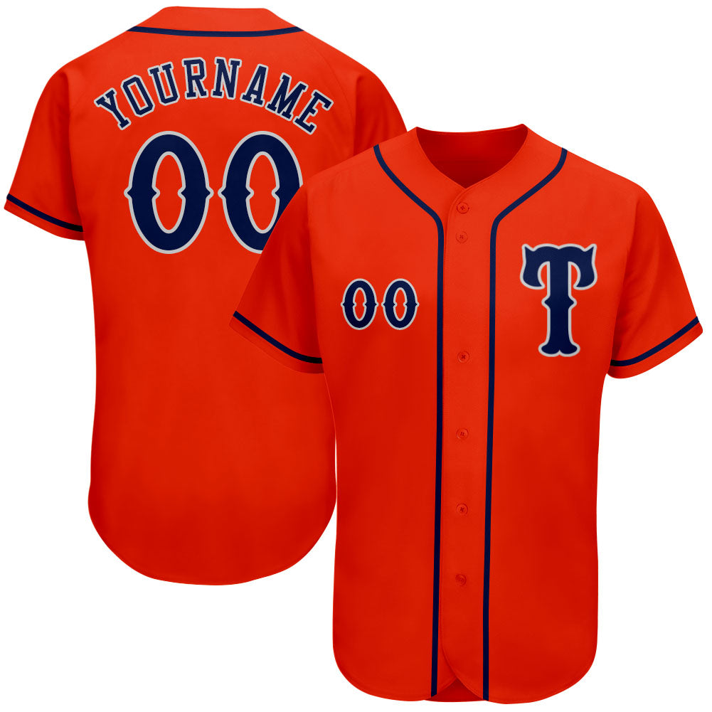 Custom Orange Navy-Gray Authentic Baseball Jersey - Main View