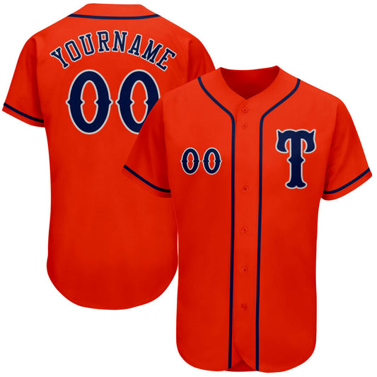 Custom Orange Navy-Gray Authentic Baseball Jersey - Main View