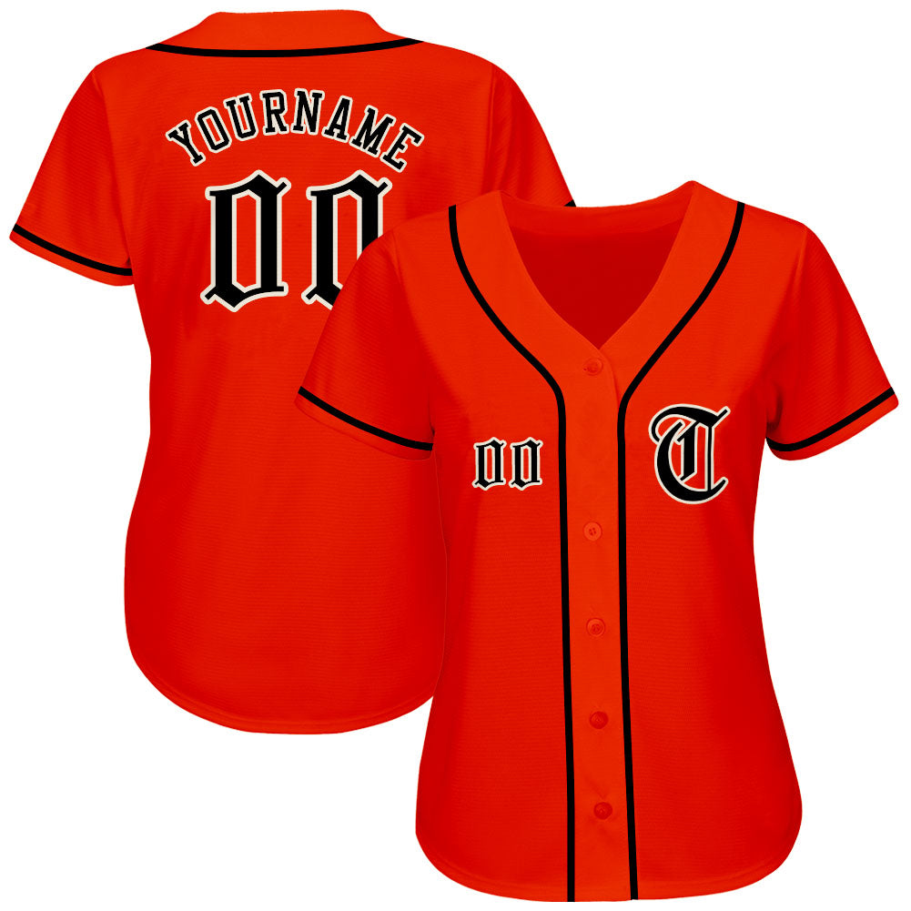 Custom Orange Black-Cream Authentic Baseball Jersey view 2