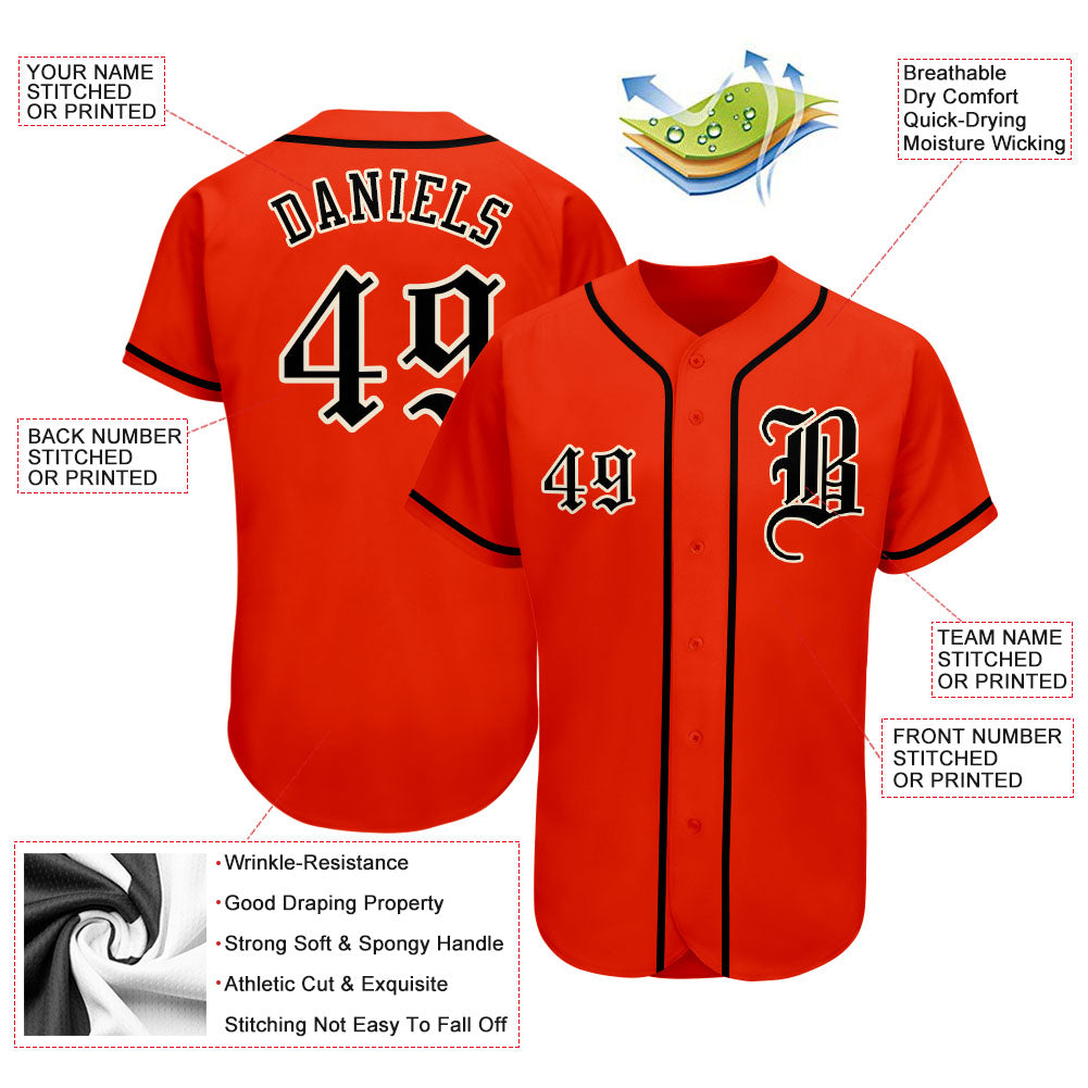 Custom Orange Black-Cream Authentic Baseball Jersey view 3
