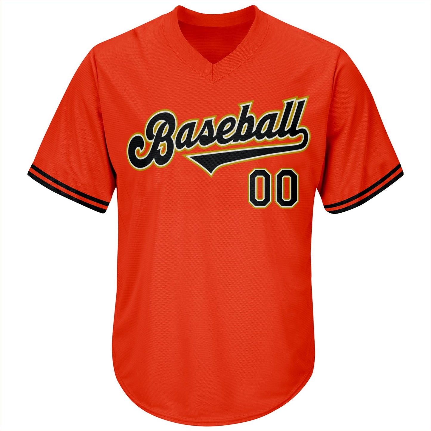 Custom Orange Black-Old Gold Authentic Throwback Rib-Knit Baseball Jersey Shirt view 2