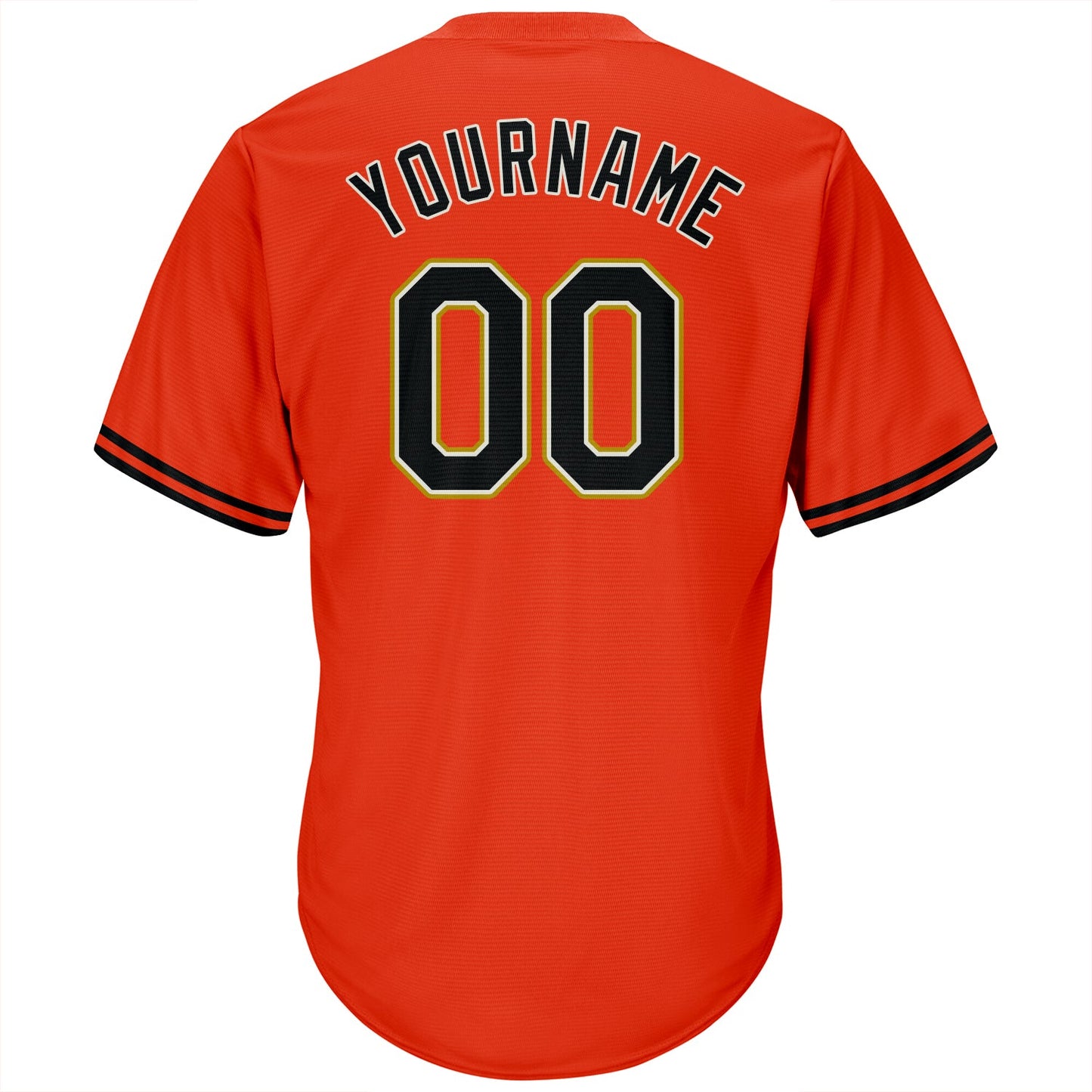 Custom Orange Black-Old Gold Authentic Throwback Rib-Knit Baseball Jersey Shirt view 3
