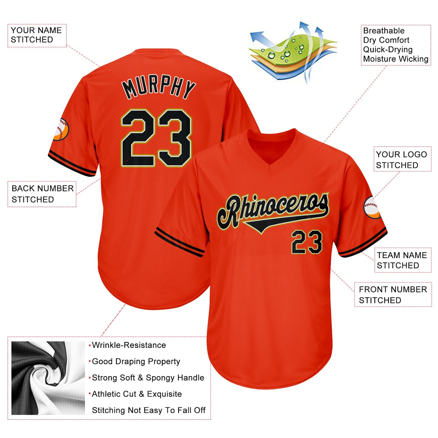 Custom Orange Black-Old Gold Authentic Throwback Rib-Knit Baseball Jersey Shirt view 4