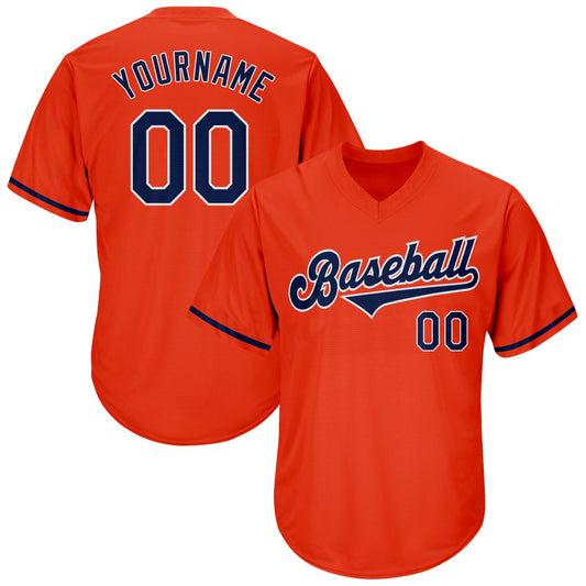 Custom Orange Navy-White Authentic Throwback Rib-Knit Baseball Jersey Shirt - Main View