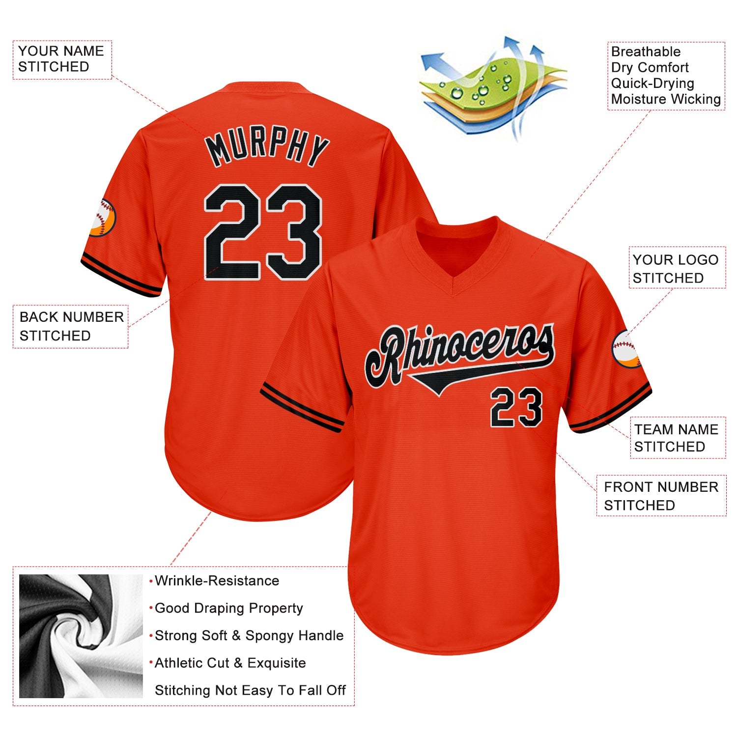 Custom Orange Black-White Authentic Throwback Rib-Knit Baseball Jersey Shirt view 4