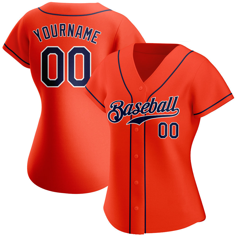 Custom Orange Navy-White Authentic Baseball Jersey view 3