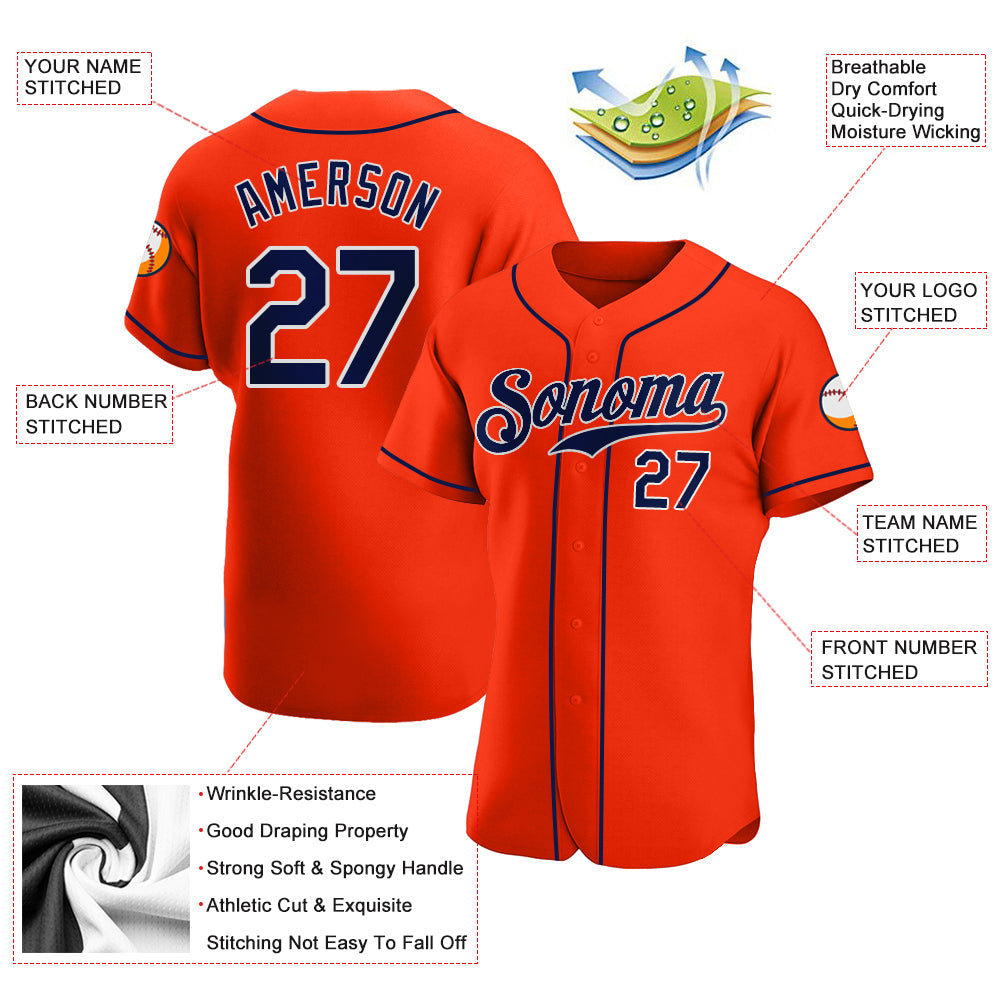 Custom Orange Navy-White Authentic Baseball Jersey view 4