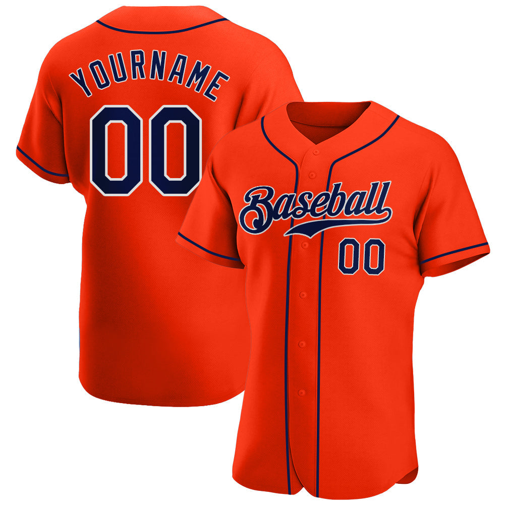 Custom Orange Navy-White Authentic Baseball Jersey - Main View