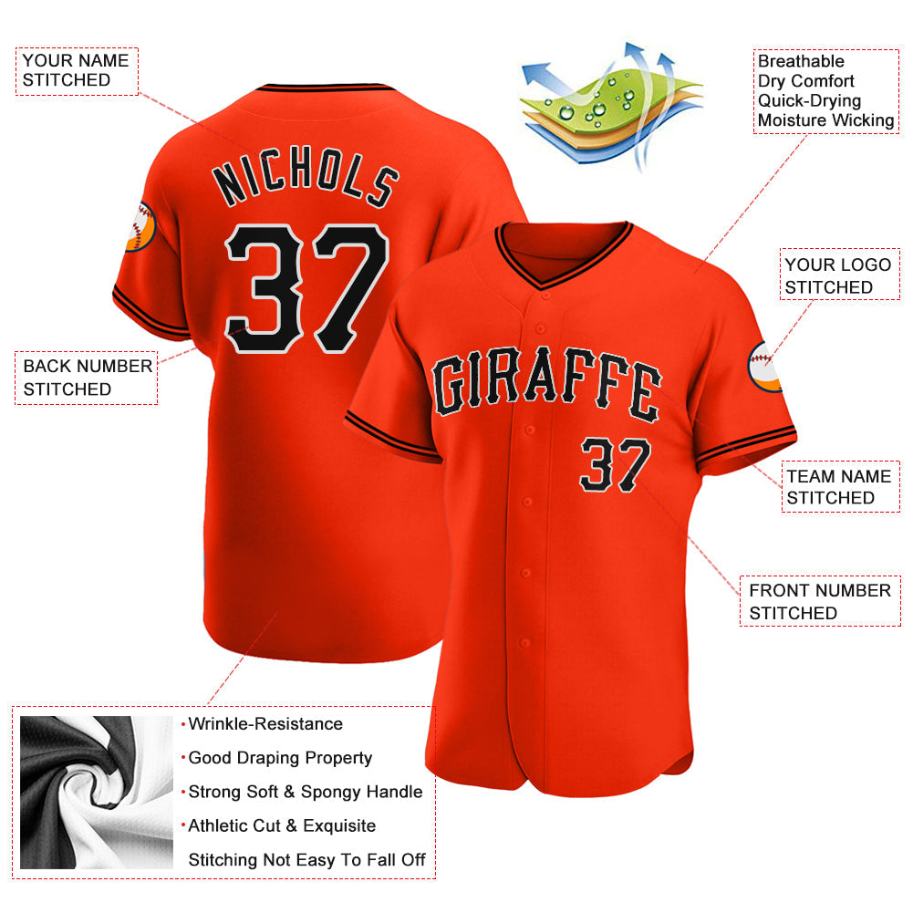 Custom Orange Black-White Authentic Baseball Jersey view 3