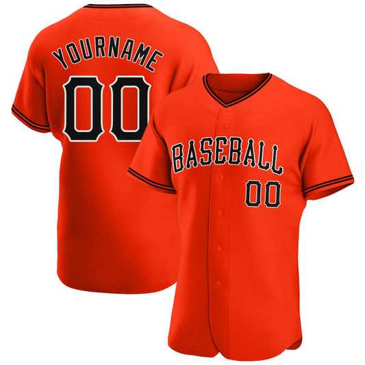 Custom Orange Black-White Authentic Baseball Jersey - Main View