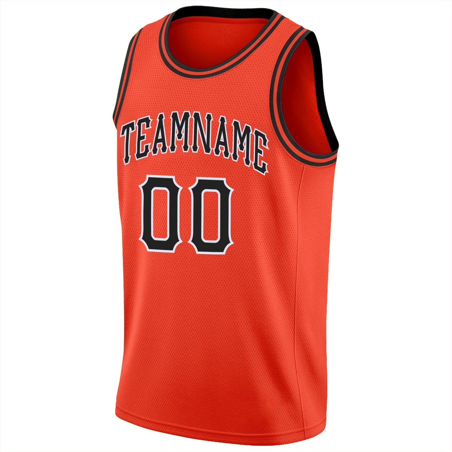 Custom Orange Black-White Round Neck Rib-Knit Basketball Jersey view 6