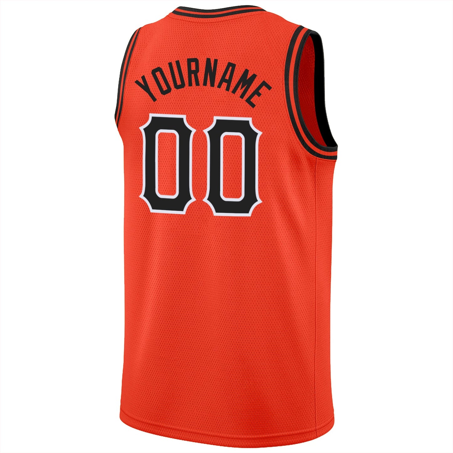 Custom Orange Black-White Round Neck Rib-Knit Basketball Jersey view 7