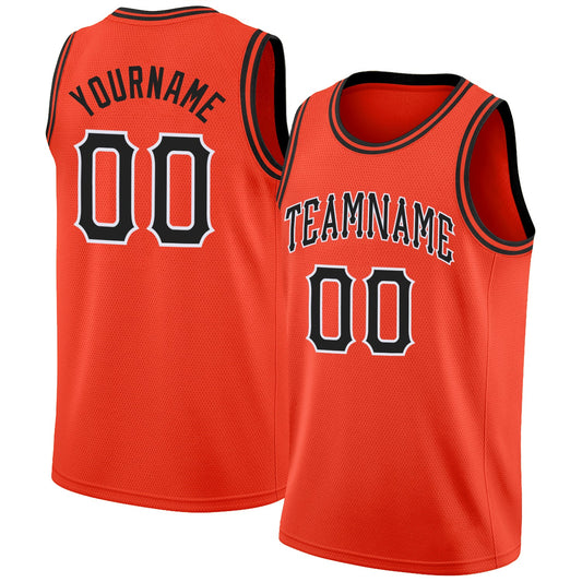 Custom Orange Black-White Round Neck Rib-Knit Basketball Jersey - Main View