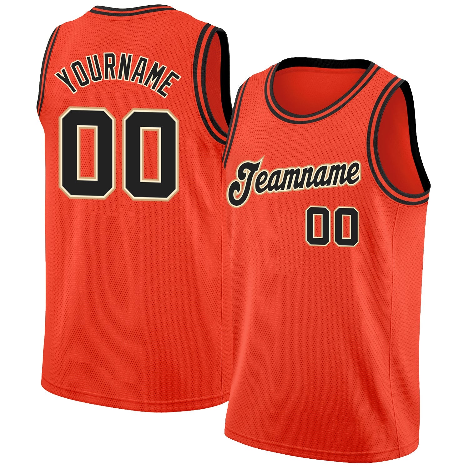 Custom Orange Black-Cream Round Neck Rib-Knit Basketball Jersey - Main View