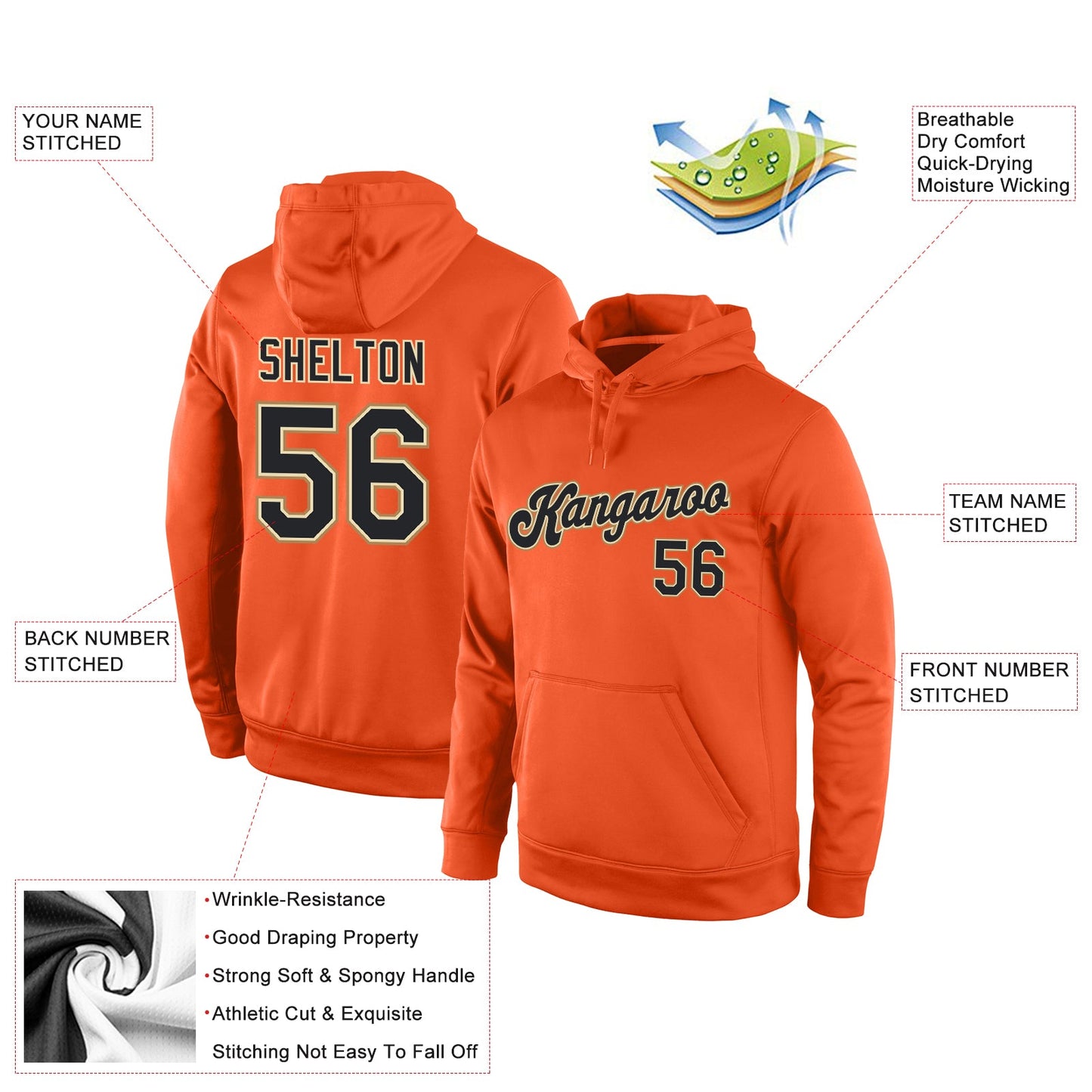 Custom Stitched Orange Black-Old Gold Sports Pullover Sweatshirt Hoodie view 5