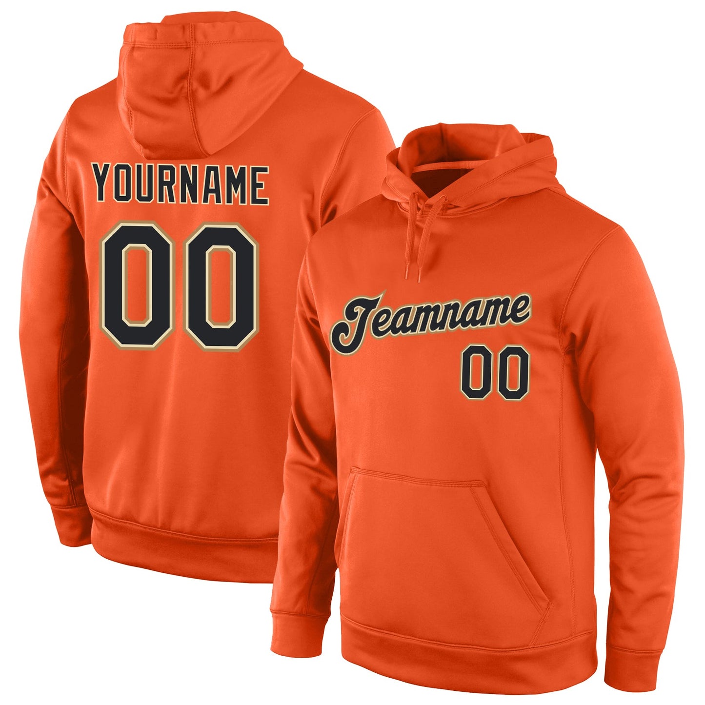 Custom Stitched Orange Black-Old Gold Sports Pullover Sweatshirt Hoodie - Main View