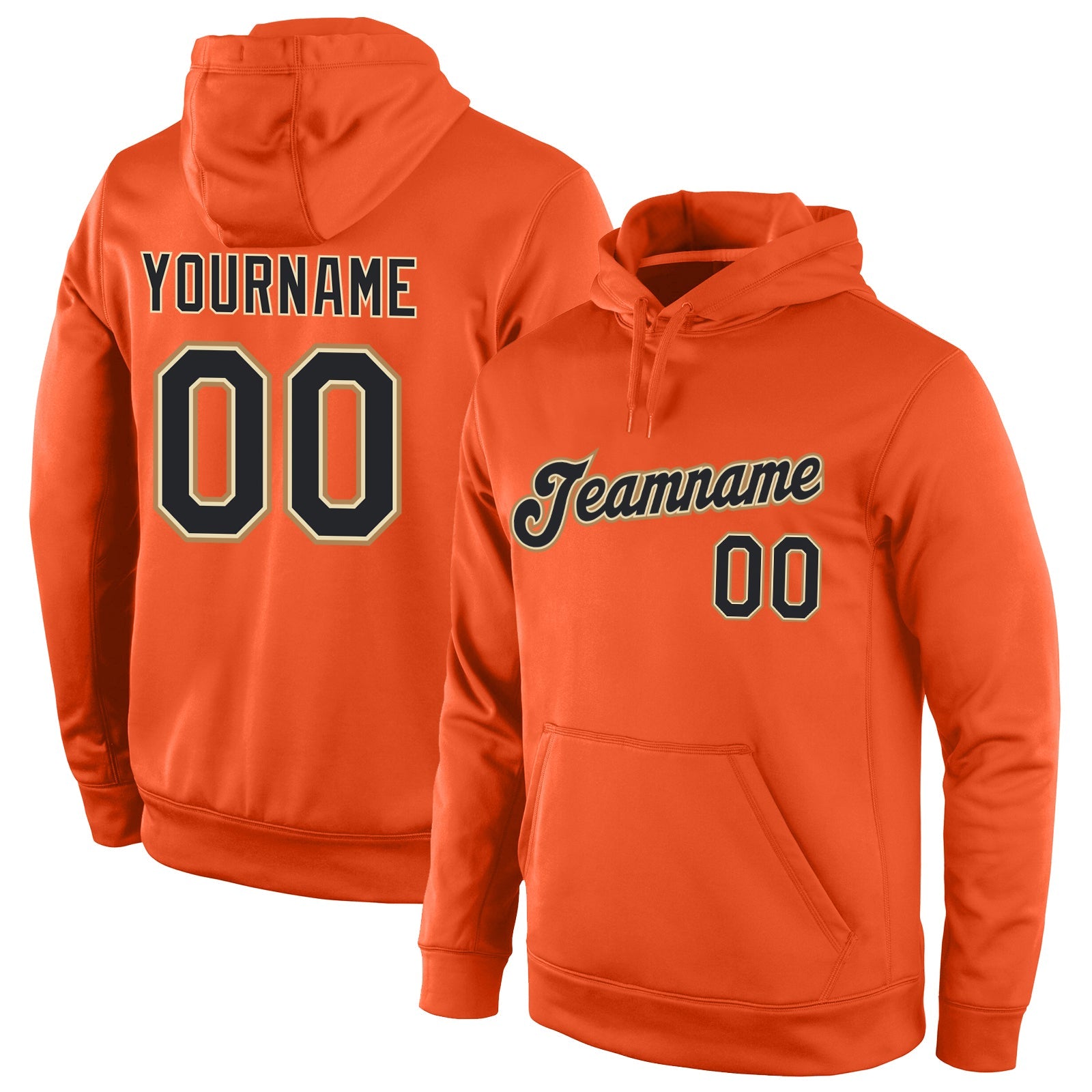 Custom Stitched Orange Black-Old Gold Sports Pullover Sweatshirt Hoodie - Main View