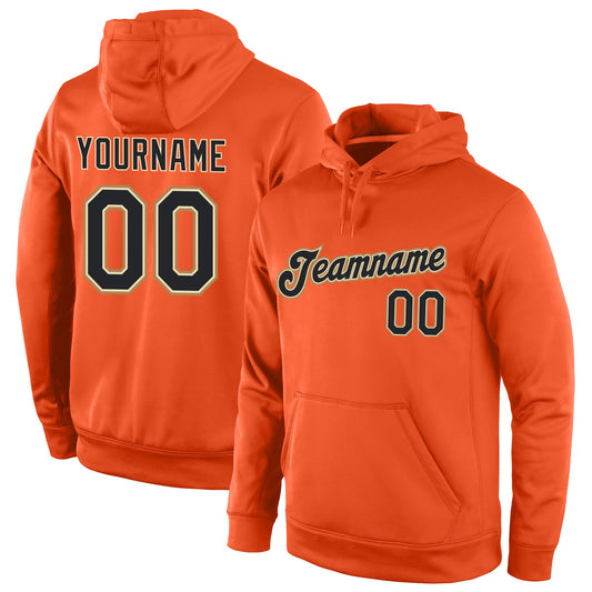 Custom Stitched Orange Black-Old Gold Sports Pullover Sweatshirt Hoodie - Main View