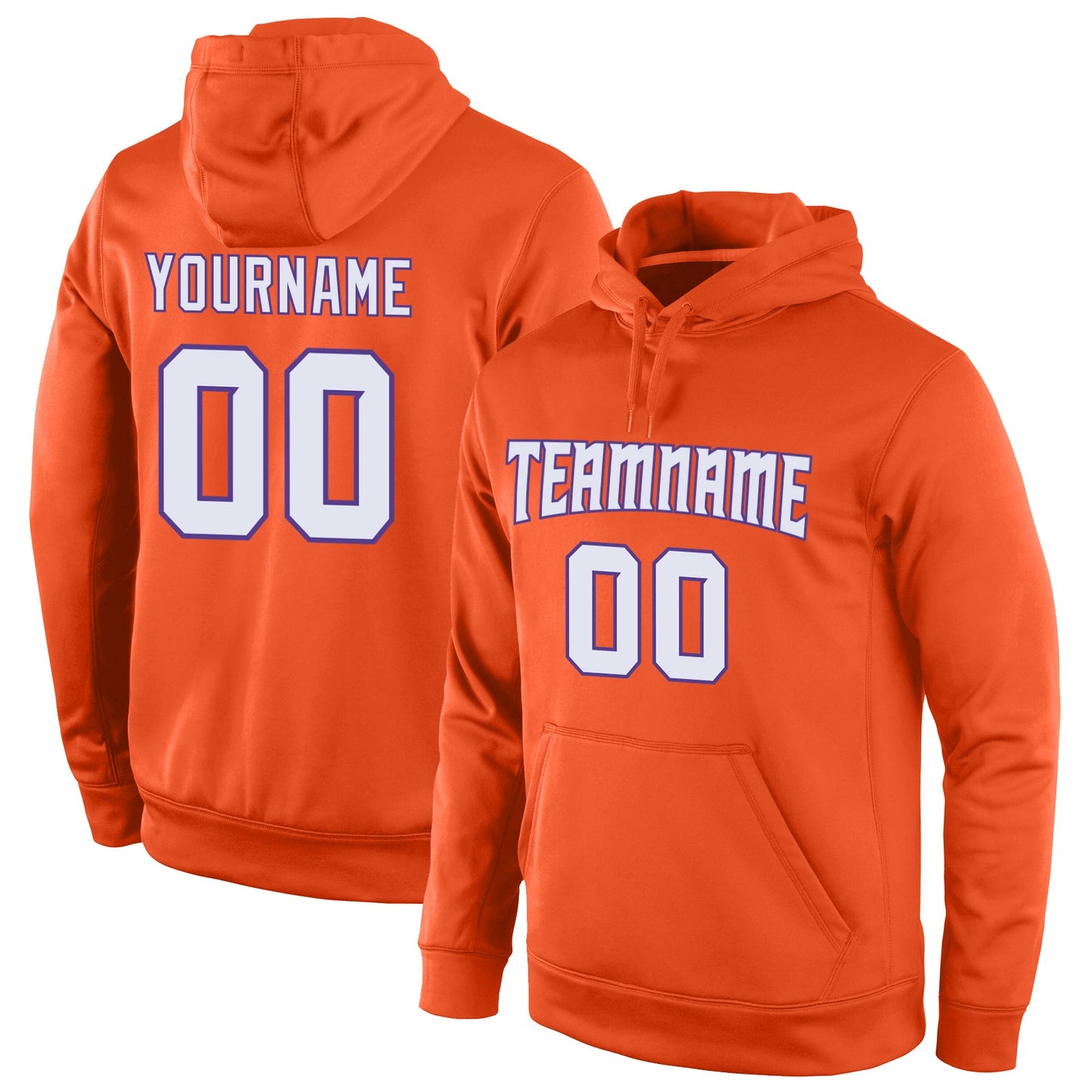 Custom Stitched Orange White-Purple Sports Pullover Sweatshirt Hoodie - Main View