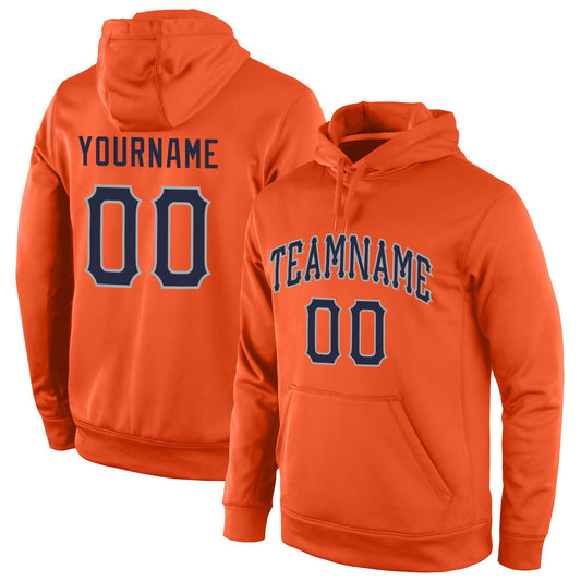 Custom Stitched Orange Navy-Gray Sports Pullover Sweatshirt Hoodie - Main View