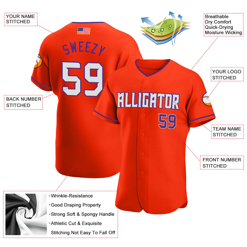 Custom Orange White-Purple Authentic American Flag Fashion Baseball Jersey view 3