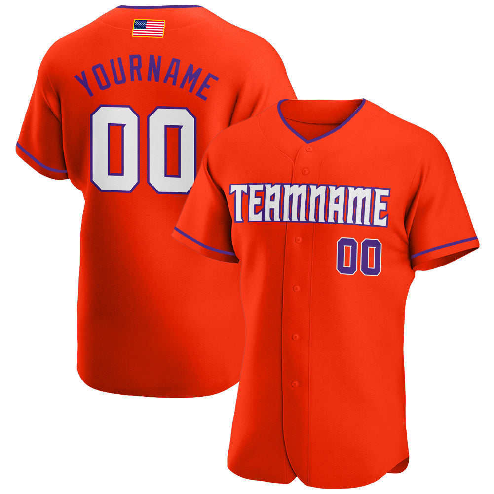 Custom Orange White-Purple Authentic American Flag Fashion Baseball Jersey - Main View