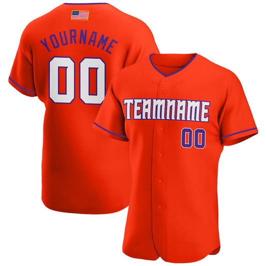 Custom Orange White-Purple Authentic American Flag Fashion Baseball Jersey - Main View