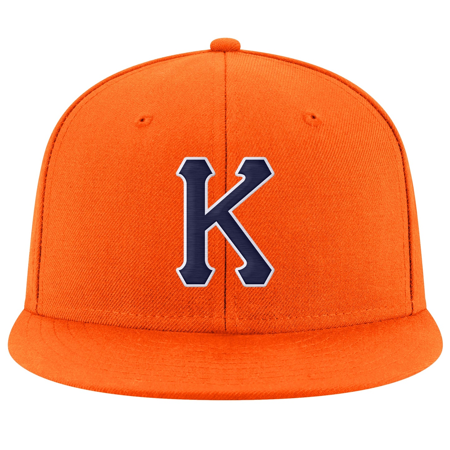 Custom Orange Navy-White Stitched Adjustable Snapback Hat view 2