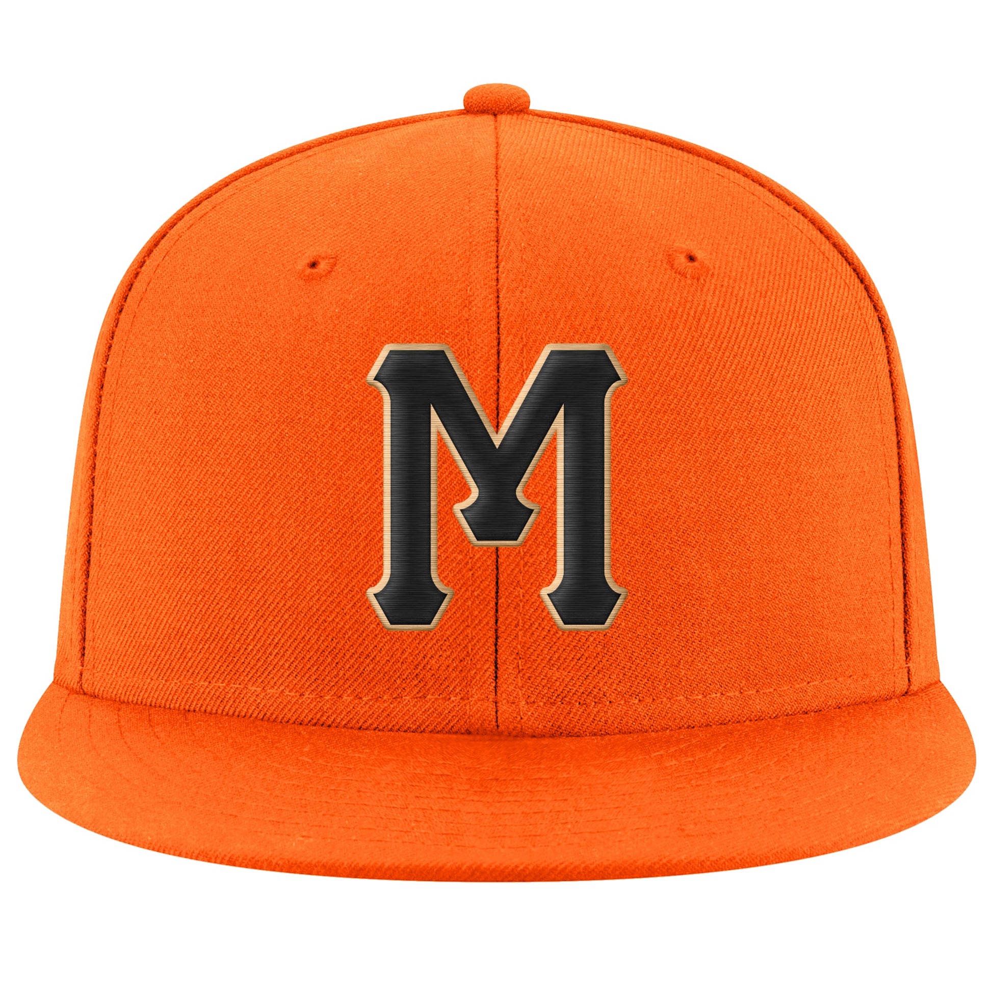 Custom Orange Black-Old Gold Stitched Adjustable Snapback Hat view 2