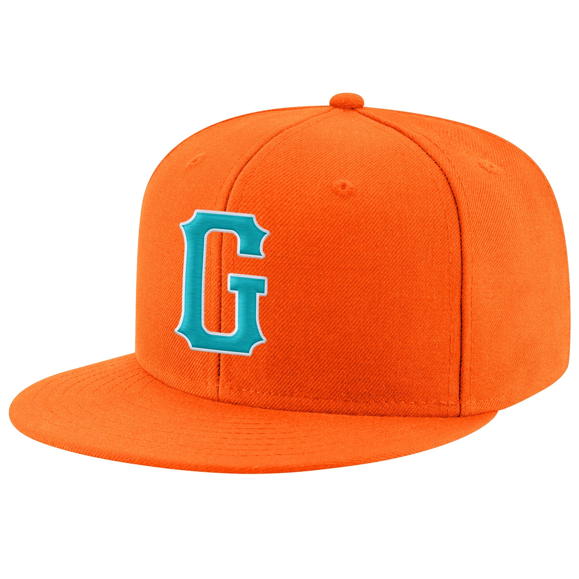 Custom Orange Aqua-White Stitched Adjustable Snapback Hat - Main View