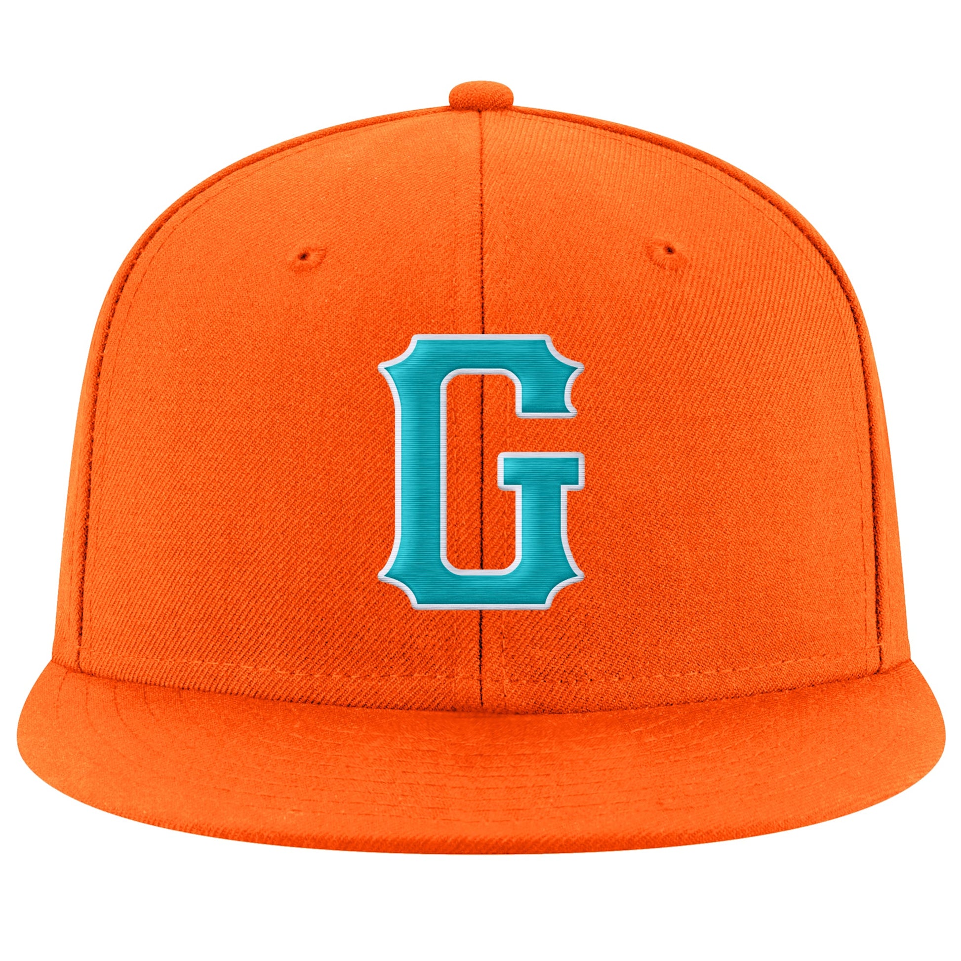 Custom Orange Aqua-White Stitched Adjustable Snapback Hat view 2