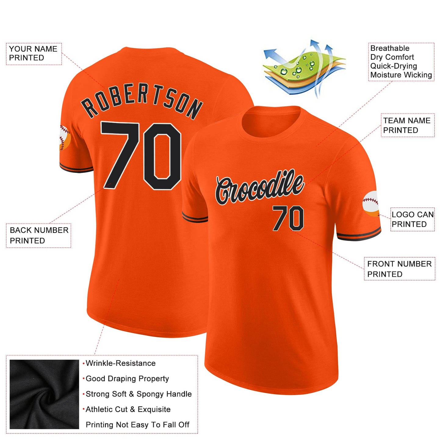 Custom Orange Black-White Performance T-Shirt view 2