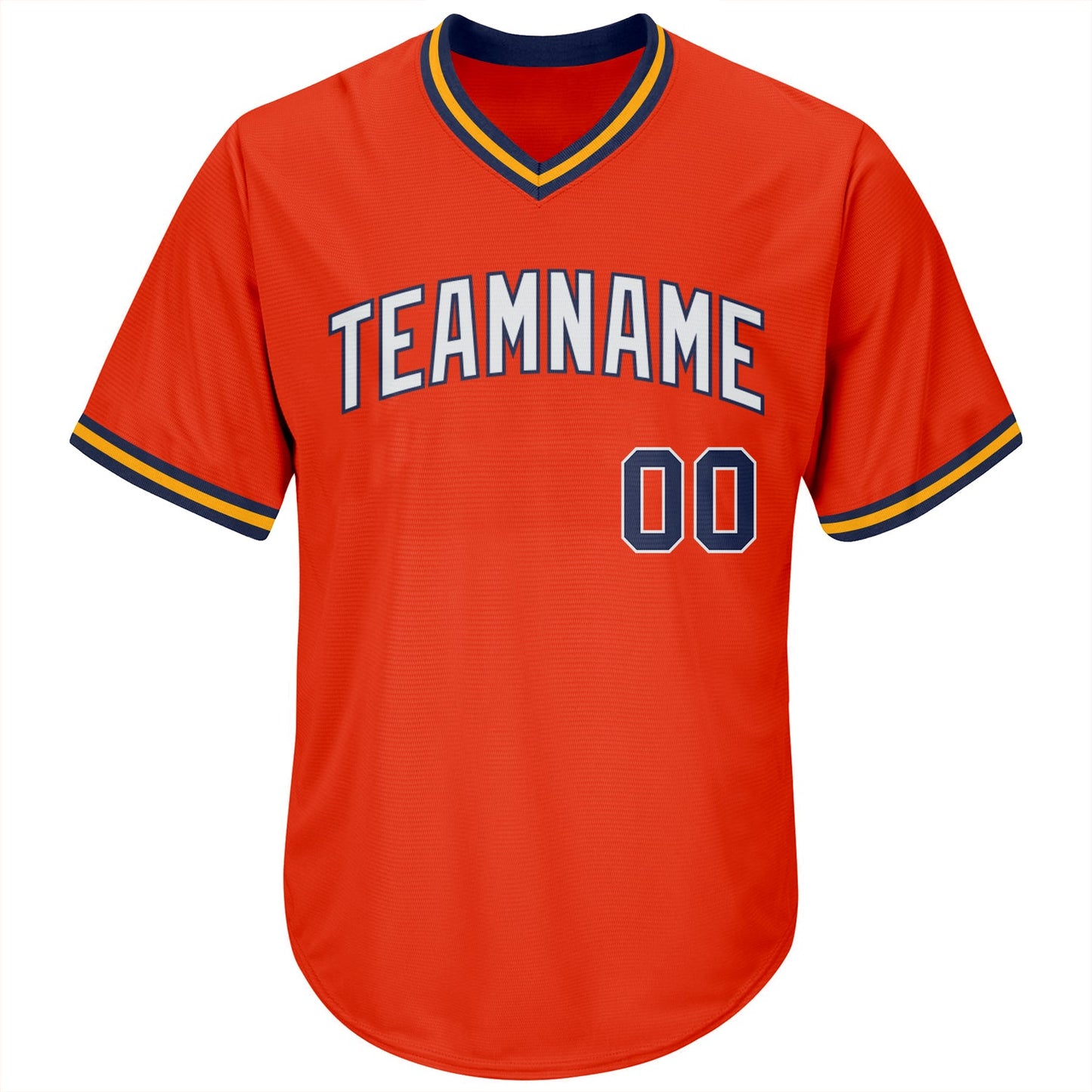 Custom Orange Navy-Gold Authentic Throwback Rib-Knit Baseball Jersey Shirt view 2